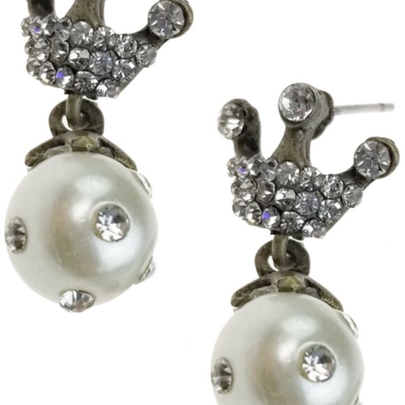 SWEET LOLA CRYSTAL CROWN PEARL DROP EARRINGS! NEW WITH TAG! - Picture 1 of 1